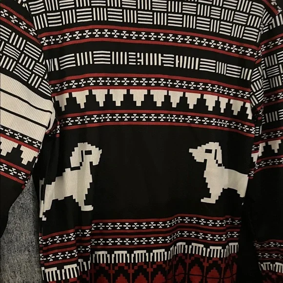 Black Red Patterned Men's Sweater holiday button up puppy vintage ugly Christmas - Picture 3 of 5